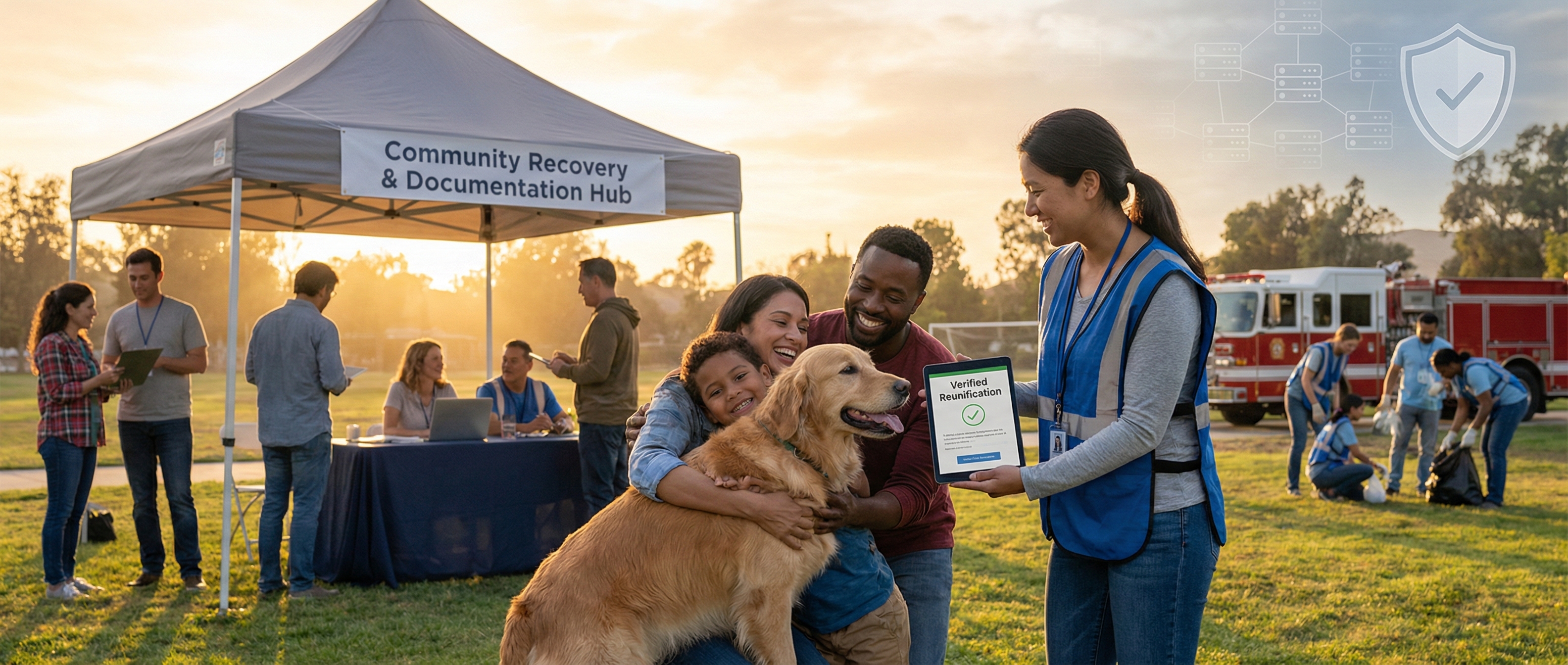 Family reunited with their dog at a community recovery hub